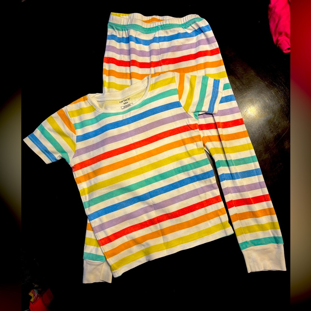 🔮 5/$25 Colorful Striped Kids Pajamas Size 6